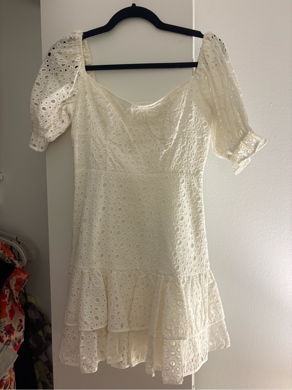 ASTR The Label Women's Cream Eyelet Puff-Sleeve Dress